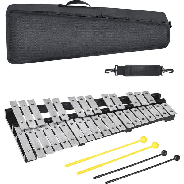 SucceBuy 32-Noten Glockenspiel Xylophon Set Perkussionsinstrument mit Schlägeln Trommelstöcken Tragetasche für Erwachsene Studenten