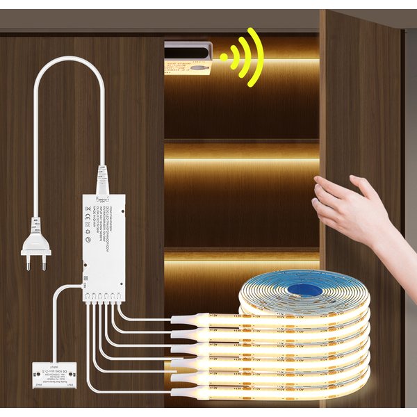 8mm Under Cabinet COB LED Strip Light Smart Door Sensor Switch for Bookcase Showcase Wardrobe Closet Lighting Decor 1m-5m