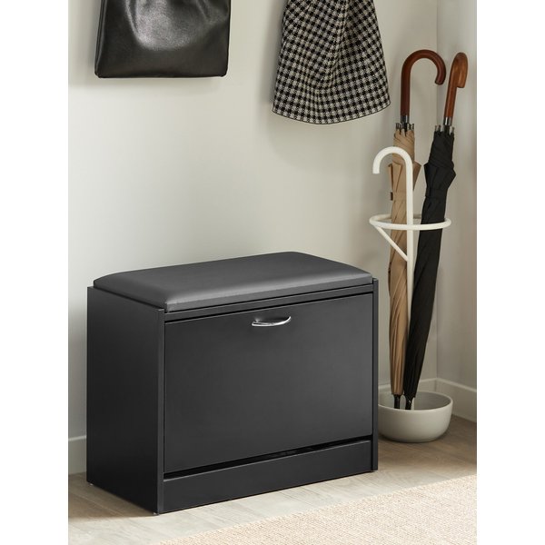 SoBuy FSR16-SCH narrow shoe rack with seat and storage space – bench with flap and shoe rack, space-saving for hallway and entrance – black, 60x47x30 cm, up to 120 kg