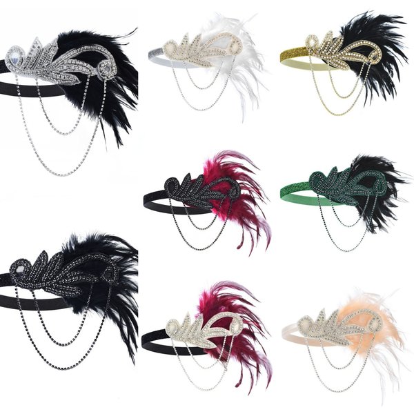 1PCS 1920s Flapper Dress Accessories Retro Party Props GATSBY CHARLESTON Headband Feather Band for Wedding Flapper Girl Band