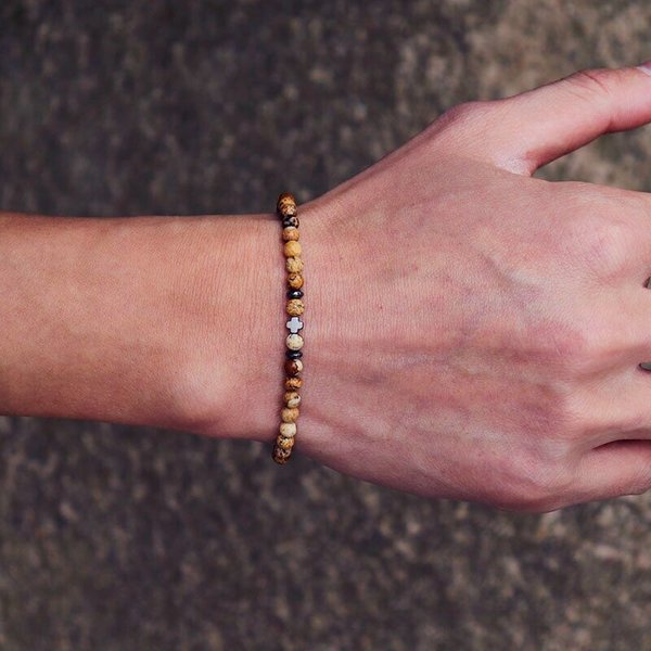 4mm Naturstein Armband Männer Hämatit Kreuz Armband Reis Perle Armband Homme Freund Geschenk Bracciale Uomo Joias Yoga schmuck