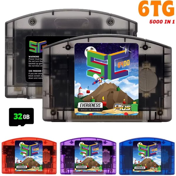 EVERGENESIS 64 cartouche de jeu Open Source N64 5000 en 1 pour carte de jeu Nintendo 64 carte 32G gratuite compatible avec les jeux 64DD