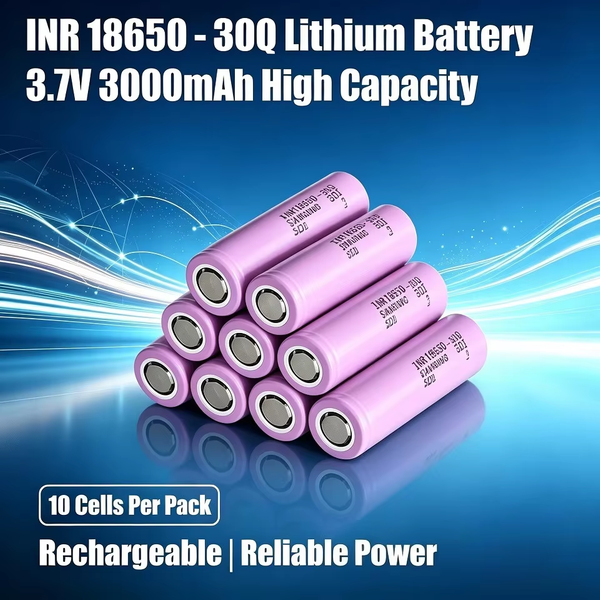 10 Batterien pro Packung, 100% Original INR18650-30Q 3000mAh 3,7V Lithium-Ionen-Akku, eine Packung enthält 10 Batterien, verwendet für Elektrowerkzeuge, Taschenlampen und Elektrofahrräder, mit