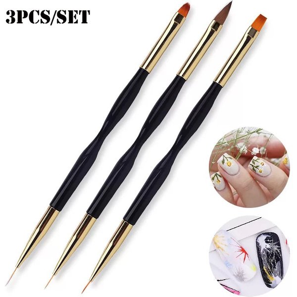 3 Pcs Manicure Brushes Dual Use Gel Gradient Brush Pinceles Ultra Thin Line Drawing Pen Dual End Nail Art Design Painting Tools