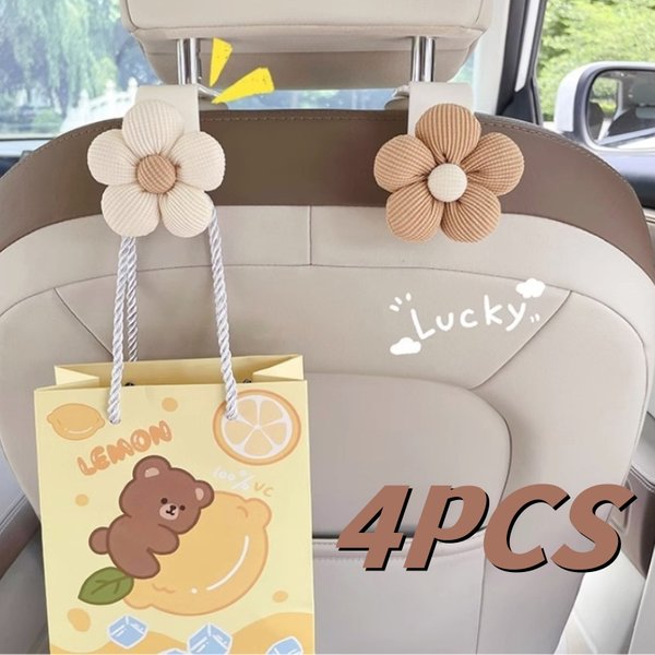 Crochets décoratifs multifonctionnels pour siège de voiture, fleur mignonne, fournitures universelles, 4 pièces