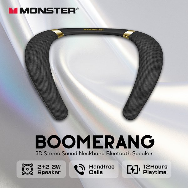 Głośnik Bluetooth Monster Boomerang do noszenia na szyi, dźwięk stereo 3D, głośnik na szyję, wodoodporny IPX7, bezprzewodowy głośnik do noszenia.