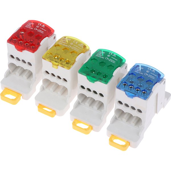Distribution Box One In Several Out Power Wire Electrical Connector Junction Din Rail Terminal Block UKK80A Blue Green Red
