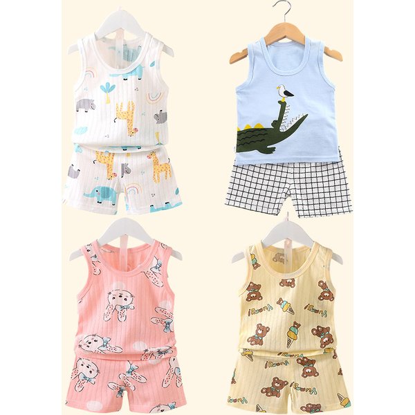 Kinderkleidung, bedruckt, ärmellose Oberteile, Shorts, niedlich, atmungsaktiv, für Kinder, Sommerweste, Shorts, Set, Tank-Top für Babykleidung, Kinder