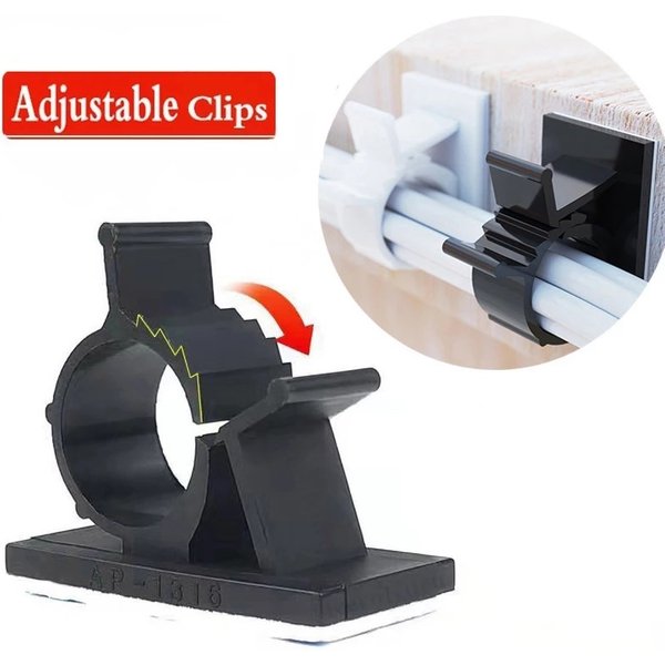 Cable Organizer Self Adhesive Cable Clips Table Cable Management Clamp Adjustable Cord Holder For Car PC TV Charging Wire Winder
