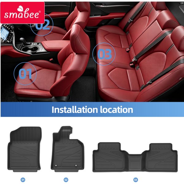 Smabee Right Drive for Toyota Camry XV70 Hybrid Version 2018-2024 TPE Car Floor Mats Trunk Pad All-Weather Accessories Black