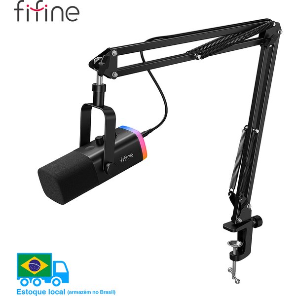 FIFINE-Kit de microphone XLR dynamique avec HONArm pour centre commercial, ensemble de micros USB de jeu avec RVB, contrôle du volume pour PC, PS5, PS4, AmpliGame, AM8T