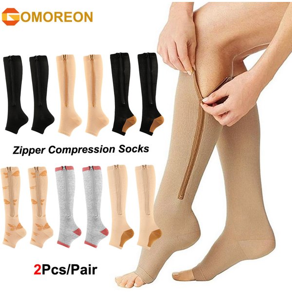 1Pair Zipper Compression Socks for Women & Men, Sturdy Zippered Stocking to Improves Blood Circulation, Relieves Pain & Swelling