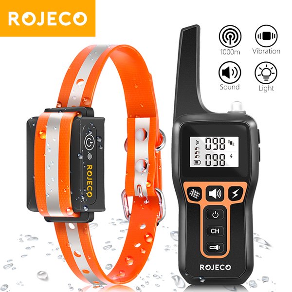 ROJECO 1000 m elektrisches Hundetrainingshalsband mit Fernbedienung, wasserdicht, wiederaufladbar, für Hunde, Rinde stoppen, Schockhalsband, Elektroschocker