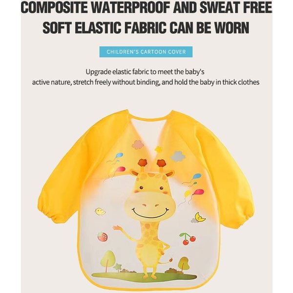 1PCS Jaune Imperméable EVA À Manches Longues Bavoir Blouse Enfants Manger Tablier Libre Lavage À La Main