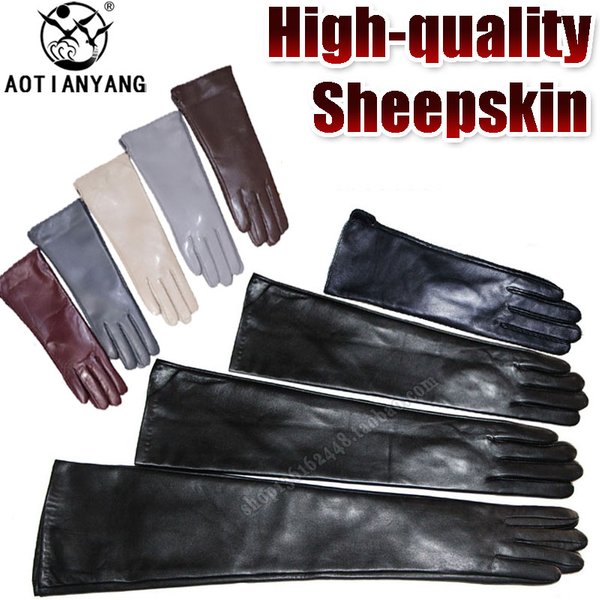 Gants en cuir longs de haute qualité pour femmes, gants en peau de mouton moyens et longs, gants en cuir fins et épais chauds d'hiver, manche de bras en cuir à manches longues 100 % en cuir, nouveau