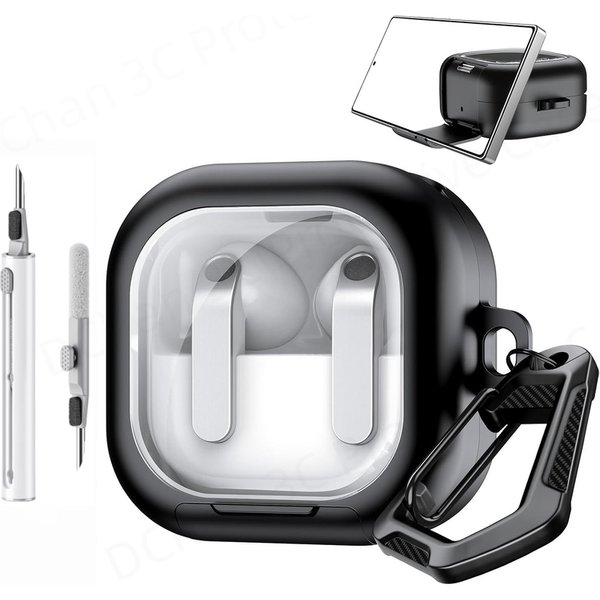 Niedliche Hülle für Galaxy Buds 4 Pro/4 Transparente Abdeckung mit Sicherem Verschluss & Telefonständer & Reinigungsset für Samsung Buds 4 4 Pro Verschlusshülle