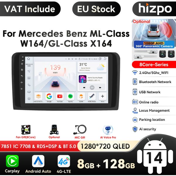 Carplay 4g-lte 9 "Autoradio android für für ml-Klasse w164 gl-Klasse x164 ml gl 2012-2015 Multimedia-Player nav gps 2din Stereo dsp