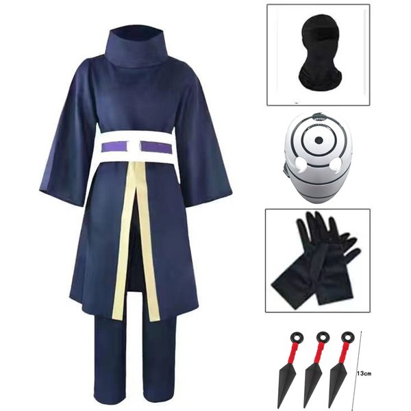 Halloween Party Uchiha Obito Anime Cosplay Costume Mens Ninja Uniform Set Japanese Kimono Robe Akatsuki Organization Costume
