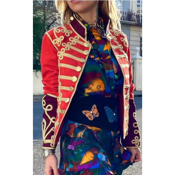 Manteau militaire gothique pour femmes, mode Hussar rouge et bleu, veste militaire brodée, Costume Steampunk, veste de défilé