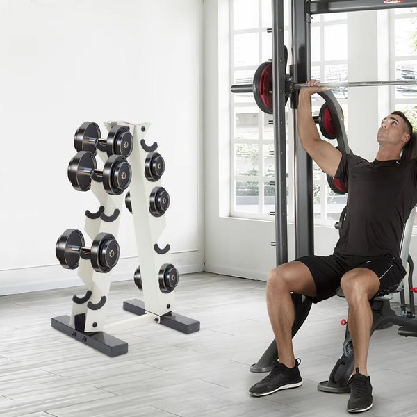 5-stufiger A-Rahmen Hantelständer, 100 kg maximale Belastung, pulverbeschichteter Stahl, Gewichtsaufbewahrungshalter, H-förmige Basis, freistehender Hantel-Organizer für das Fitnessstudio