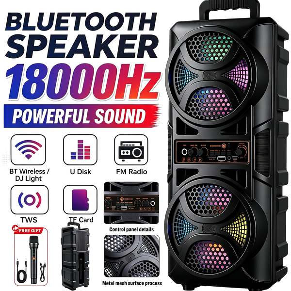 **Haut-parleur Bluetooth portable professionnel haute puissance avec fréquence de pointe de 18 000 Hz, avec microphone filaire, son surround stéréo TWS, cadeau idéal pour Halloween, Noël,