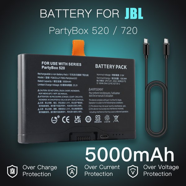 Bateria 5000mAh FG6CELL21700G do JBL PartyBox Stage 520 / 720 / Boombox4, zapasowa bateria z TYPE-C
