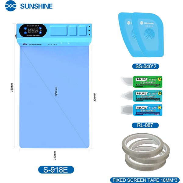 SUNSHINE S-918E : tapis chauffant séparé pour écran LCD, conçu pour les téléphones portables et les tablettes. Kit de réparation d’écrans LCD et outil de séparation.
