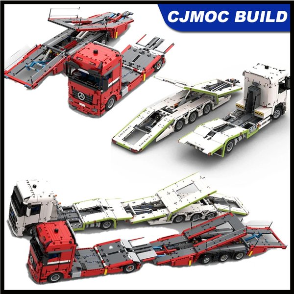 Transporter Lkw Verlängert Anhänger Modell Baustein Technologie fahrzeug Auto Ziegel DIY Montieren Spielzeug Kind Geschenk MOC-150467