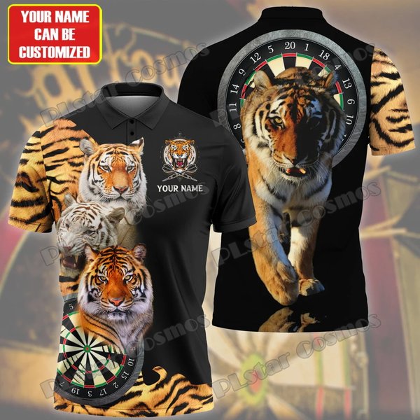 PLstar Cosmos Darts Board Tiger,Lion,Bear,Wolf Personalized Name 3D Printed Premium Men's Polo Shirt Summer Casual Shirt POL208