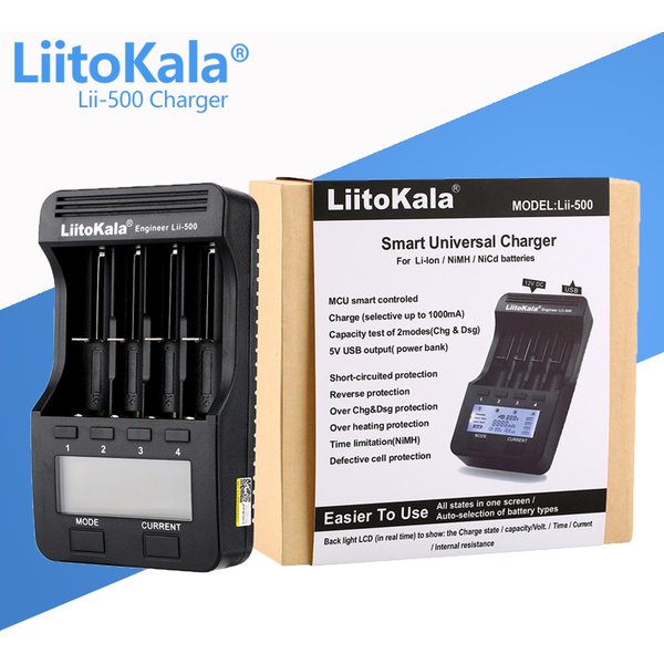 LiitoKala Lii-500 Lii-600 Lii-S8 Lii-PD4 Lii-PD2 LCD 3.7V/1.2V 18650/26650/16340/14500/18500 Battery Charger with Screen