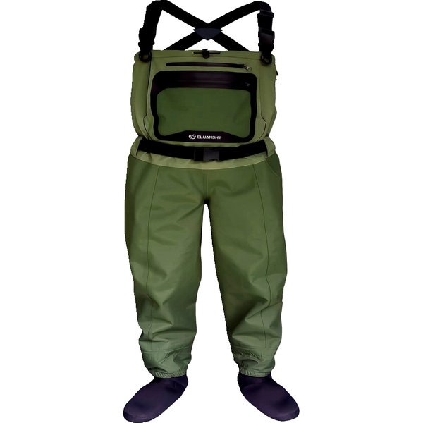 Waders de pêche à la mouche respirants et imperméables à 5 couches, hauteur poitrine, avec pieds intégrés, pantalon de pêche durable pour la chasse au canard