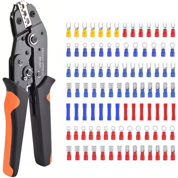 SN-02C Wire Crimping Tool Kit AWG 23-13 mit 280PCS isolierten Draht elektrische Anschlüsse Butt Ring Spade Kabelschuhe Sortiment