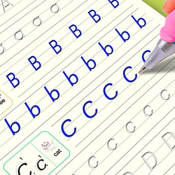 Livre d'écriture réutilisable pour enfants de 3 à 8 ans, 4 pièces, essuyage gratuit, version anglaise, calligraphie, pratique magique, stylo