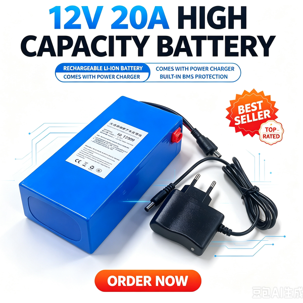 Hochleistungs-Lithium-Ionen-Akku mit 12V 20000mAh Kapazität, DC 12V Li-Ion-Akku mit Ladegerät, BMS-Sicherheitsschutz für Outdoor-Camping, CCTV, LED-Lampe.