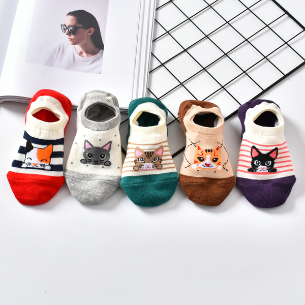 10 pièces = 5 paires/lot mignon Animal coupe basse cheville courte Sox printemps Style coréen drôle chat chien Panda femmes chaussettes ensemble heureux Size34-3