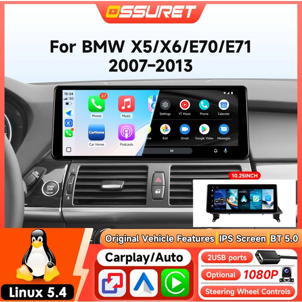 Auto-Radio-Player GPS für BMW X5/X6/E70/E71 2007-2013 CCC CIC Wireless Carplay Auto-Multimedia Wireless Carplay Android Auto Stereo 1920*720 Bildschirm Autoradio 4G ROM Linux 5.4