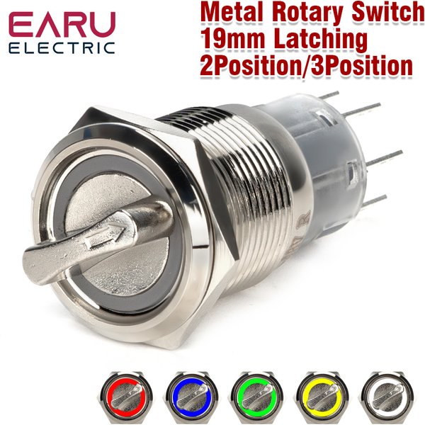 Interrupteur rotatif sélecteur en acier inoxydable de 19 mm à 2 ou 3 positions avec LED, étanche, DPDT, éclairé et autobloquant