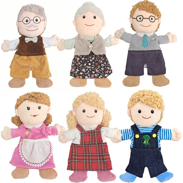 Famille doux en peluche poupée Cospaly frère soeur papa maman en peluche poupée éducatif bébé jouets Kawaii main doigt corps complet marionnette
