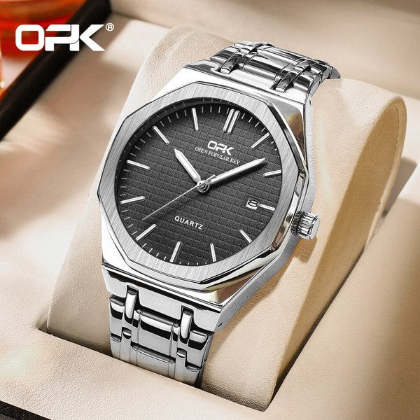 Opk marque hommes montre simple mode étanche lumineux bracelet en acier inoxydable