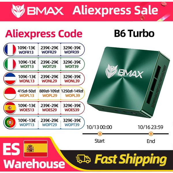 Mini PC BMAX B6 Turbo Intel Core I5 8257U Windows 11 16 Go de RAM 512 Go de SSD HDMI USB DP Bluetooth Wifi Ordinateur Mini PC
