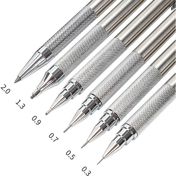Mechanical Pencil Set 0.3 0.5 0.7 0.9 1.3 2.0mm Full Metal Art Drawing Painting Automatic Pencil with Leads Office School Supply