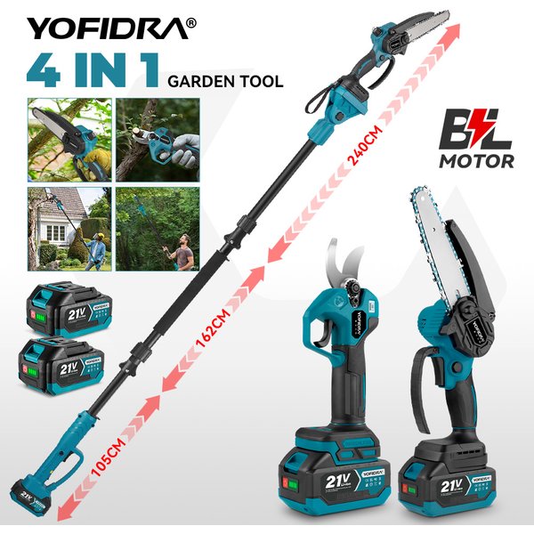 YOFIDRA Bürstenlose Teleskop-Elektrokettensäge, hochskalierbare Gartenschere, Gartengerät für Makita 21V Akku