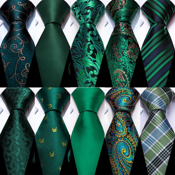 Cravates pour hommes vert foncé uni avec pochette de costume et boutons de manchette – Ensemble élégant tissé de haute qualité pour mariage et fête – Barry.Wang