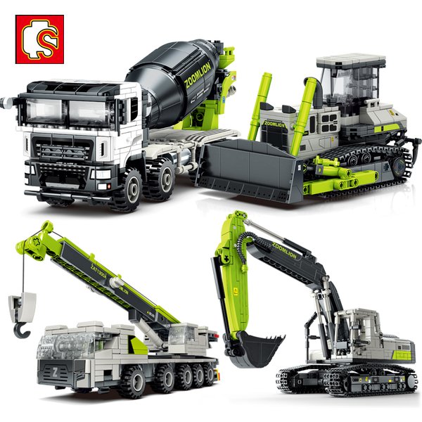 SEMBO City Construction Engineering Vehicle Excavators Crane Bulldozers Concrete Mixer Truck Building Blocks Car Bricks Kid Toys