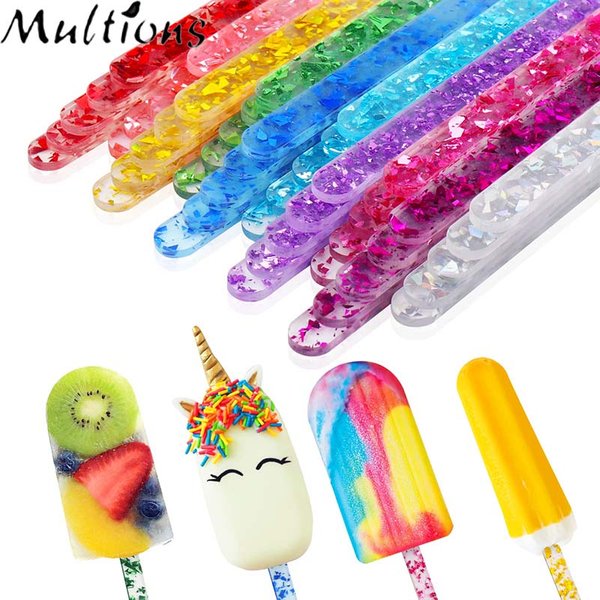 Bâtonnets à Paillettes en Acrylique pour Crème Glacée, Nouvelles Zones, Accessoires Popsicle Faits à la Main, Moule à Documents Réutilisable, Modèle de Cuisine, DIY, Été, 20 Pièces