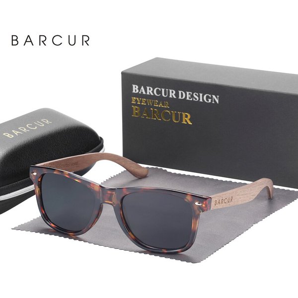 Barcur natur holz sonnenbrille polarisierte herren sonnenbrille schwarz walnuss brille uv400 schutz