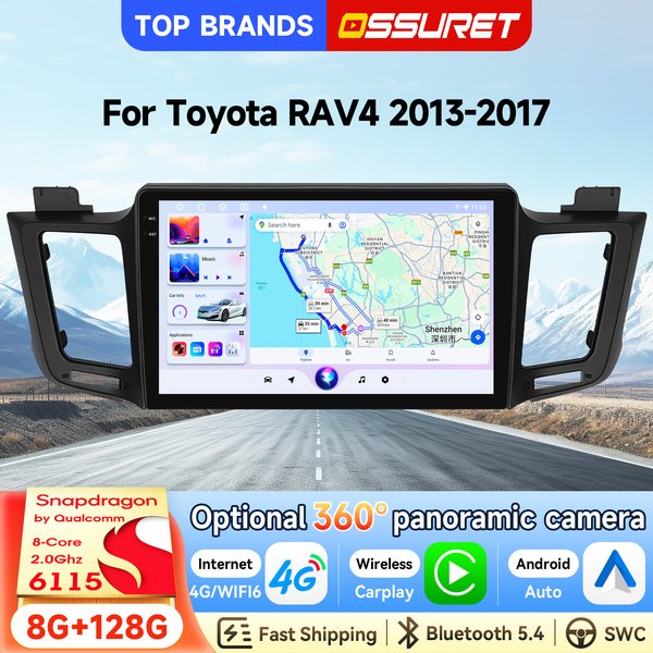 OSSURET Schnelle Lieferung 10,1'' 2 Din 6115 Android 15 Autoradio für Toyota RAV4 2013-2017 Einheit Octa Core Autoradio GPS-Navigation Bluetooth SWC WiFi RDS DSP Audio Radio Optional 360 ° Kamera