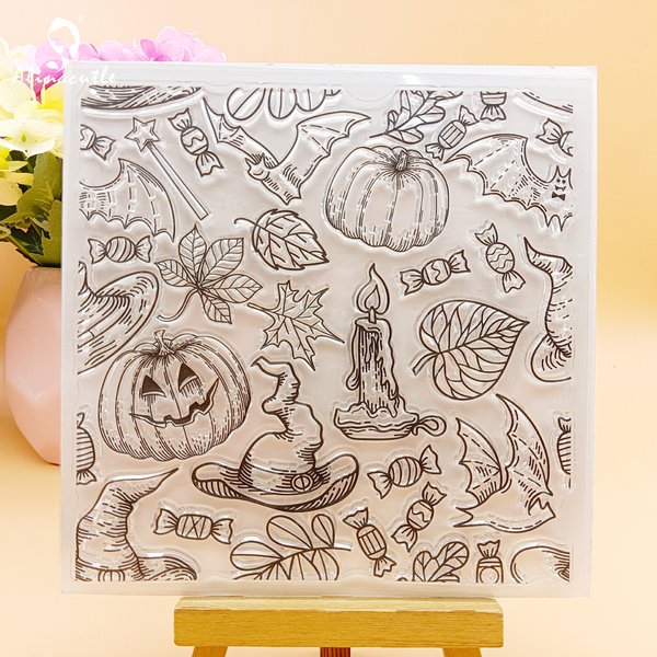 Alinacutle CLEAR STAMPS Happy Halloween Kürbis Scrapbooking Kartenalbum Papierhandwerk Gummi Transparenter Silikon-Klarstempel