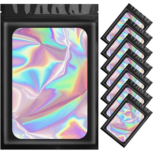 50pcs noir holographique Laser couleur sac en plastique Ziplock feuille pochettes pour bijoux à bricoler soi-même pochette de rangement au détail sacs à fermeture éclair