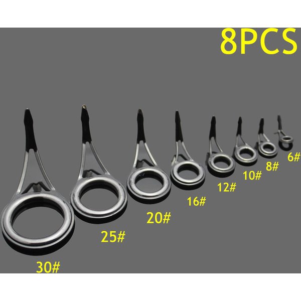 Kit de réparation de canne à pêche en céramique, pointe de guidage, ligne solide, anneaux de bricolage, cadre en acier à haute teneur en carbone, 8 pièces